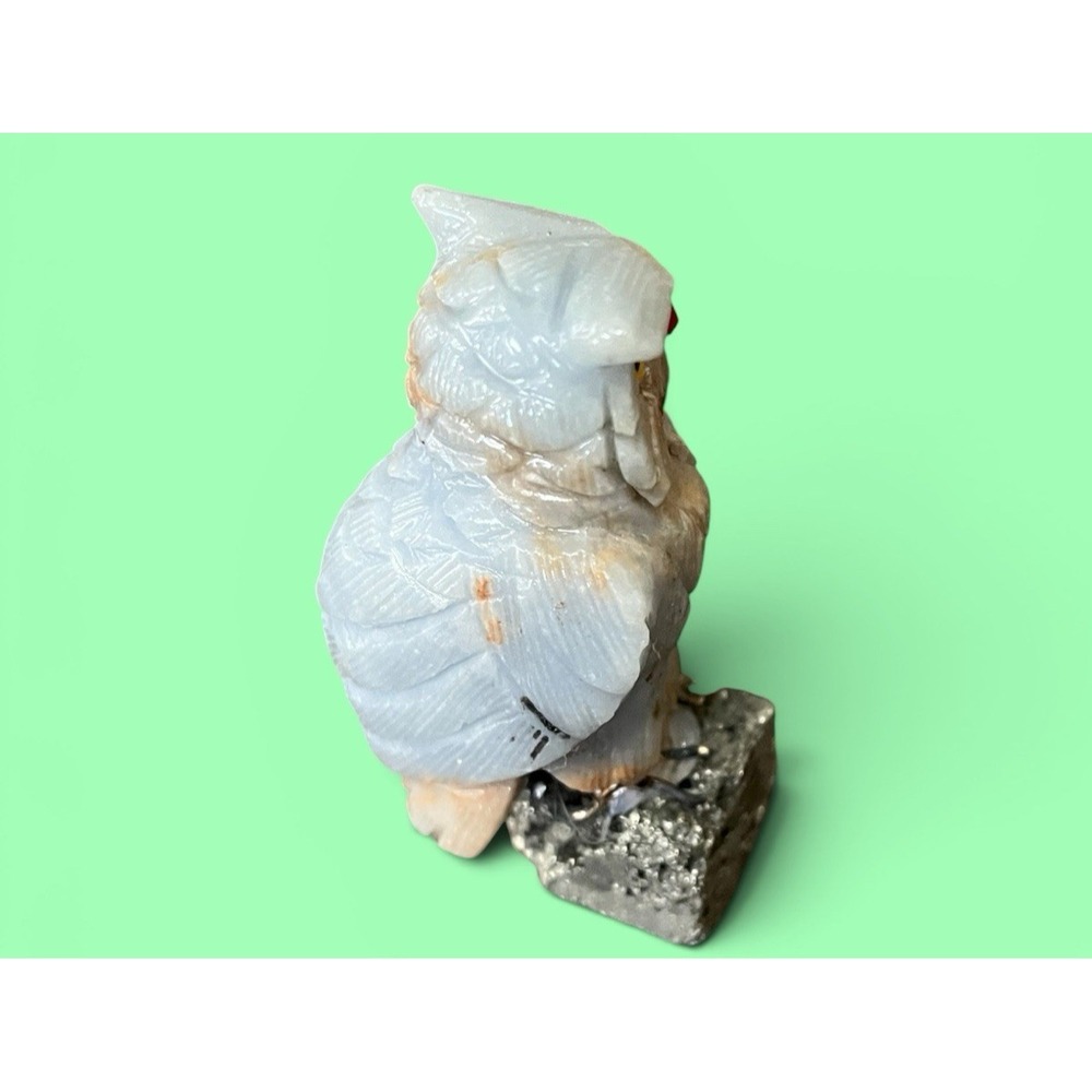 Peruvian Peru Stone Rock Owl Bird Figurine Hand Carved Mineral Art Fools Gold - Picture 7 of 9